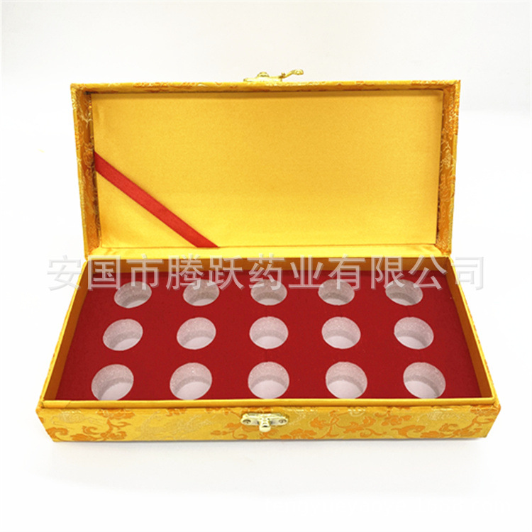 Yellow Brocade Gift Box with 15 Holes 3cm Diameter Empty Display Case for Jewelry and Small Gifts quality and texture