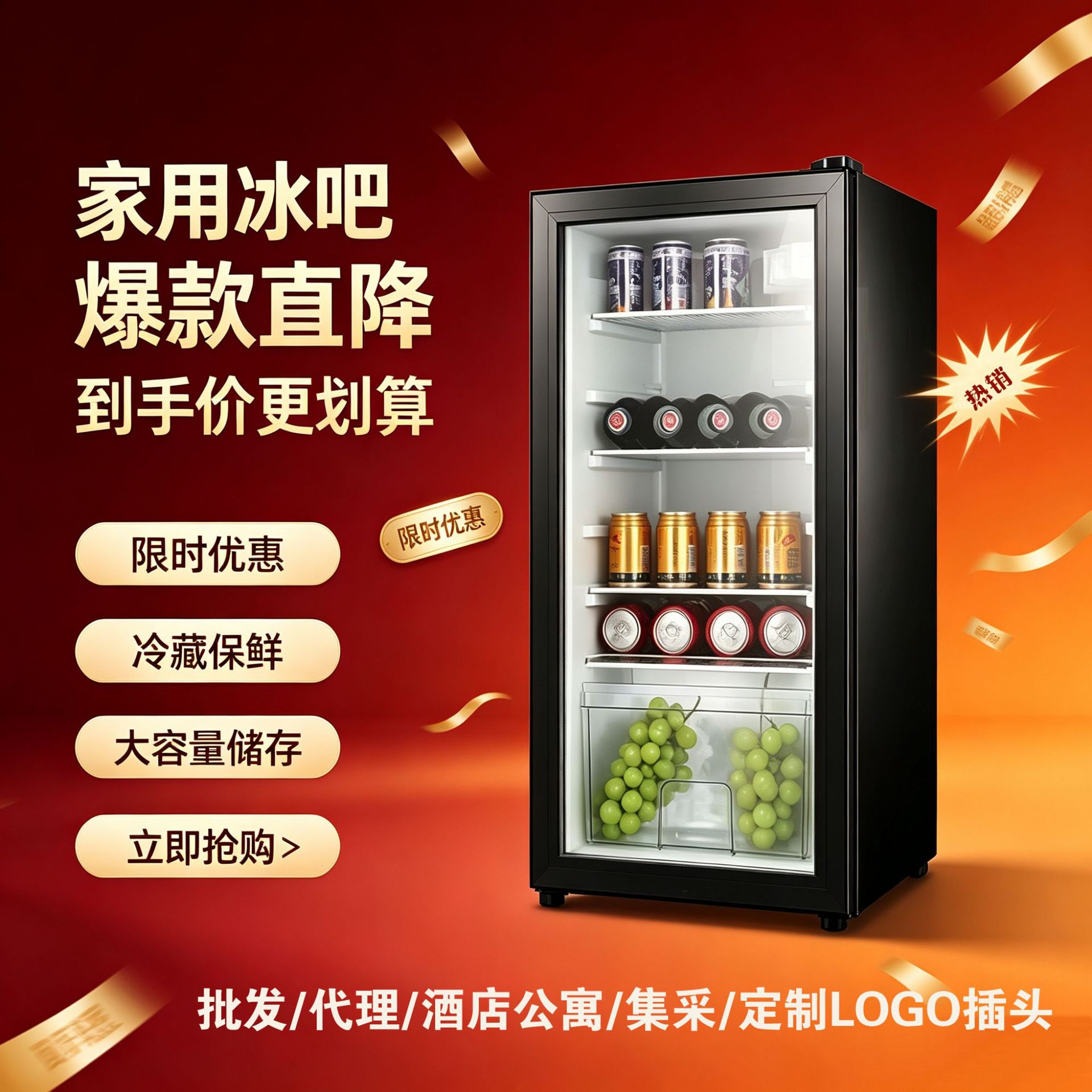 English version of single-door mini refrigerator, fresh-keeping cabinet, constant-temperature wine cabinet, refrigerated and frozen display cabinet, cross-border fridge