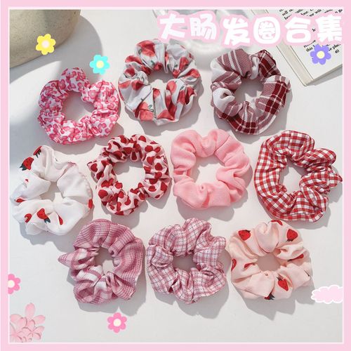 Korean version of large intestine hair band for girls, pink hair tie, rubber band, plush hair band, fabric hair rope, fat intestine head rope hair accessory