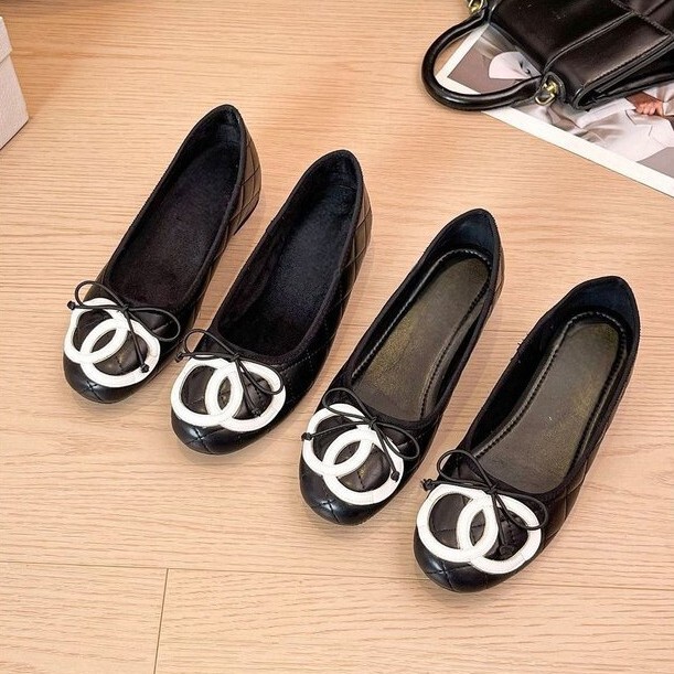 Chanel-style quilted women's shoes, new model 26, vintage color-blocking, bow-tie, shallow-cut, fashionable slip-on round-toe ballet flats Chanel-style quilted women's shoes, new model 26, vintage color-blocking, bow-tie, shallow-cut, fashionable slip-on round-toe ballet flats