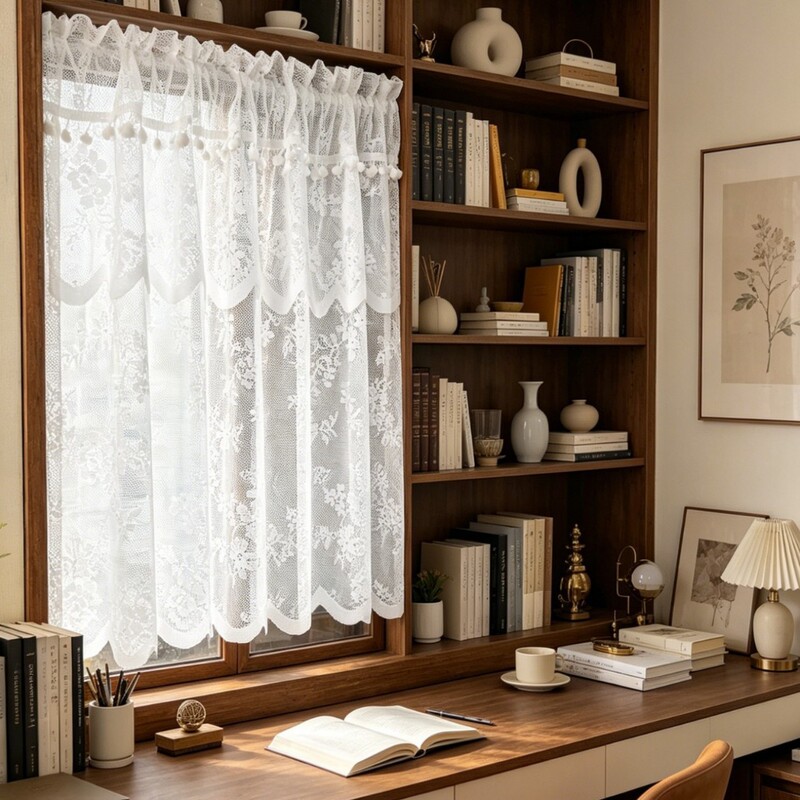 Cross-border French-style white lace window curtain, short curtain, door curtain, no-drill bedroom sheer curtain, half curtain, partition cabinet curtain, Amazon