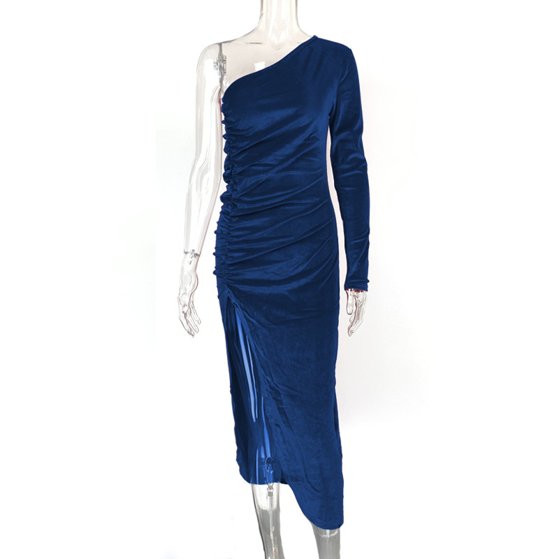 Damen Samtkleid Für Den Winter Sexy Schräges Schulter-design Slim_voghion.com