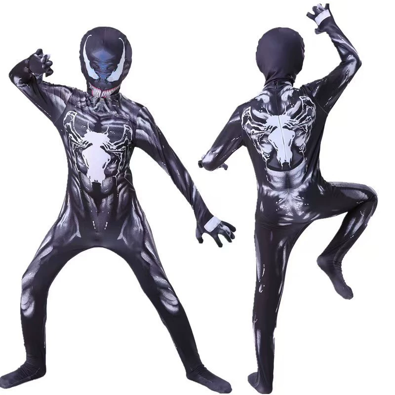 Новый комбинезон Venom костюм для Хэллоуина детский косплей костюмы Spider-Man Venom чёрно-белый комбинезон