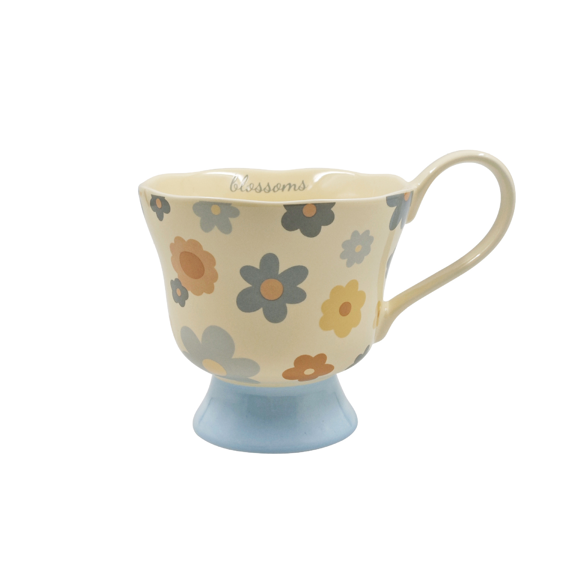 Taza de cerámica Sunflower de Shangn creativa y encantadora taza de cerámica taza de pie alto taza de marca retro taza de desayuno con cuchara
