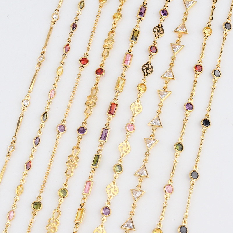 Fashion Triangle Round Waves Copper Necklace Plating Zircon Copper Necklaces