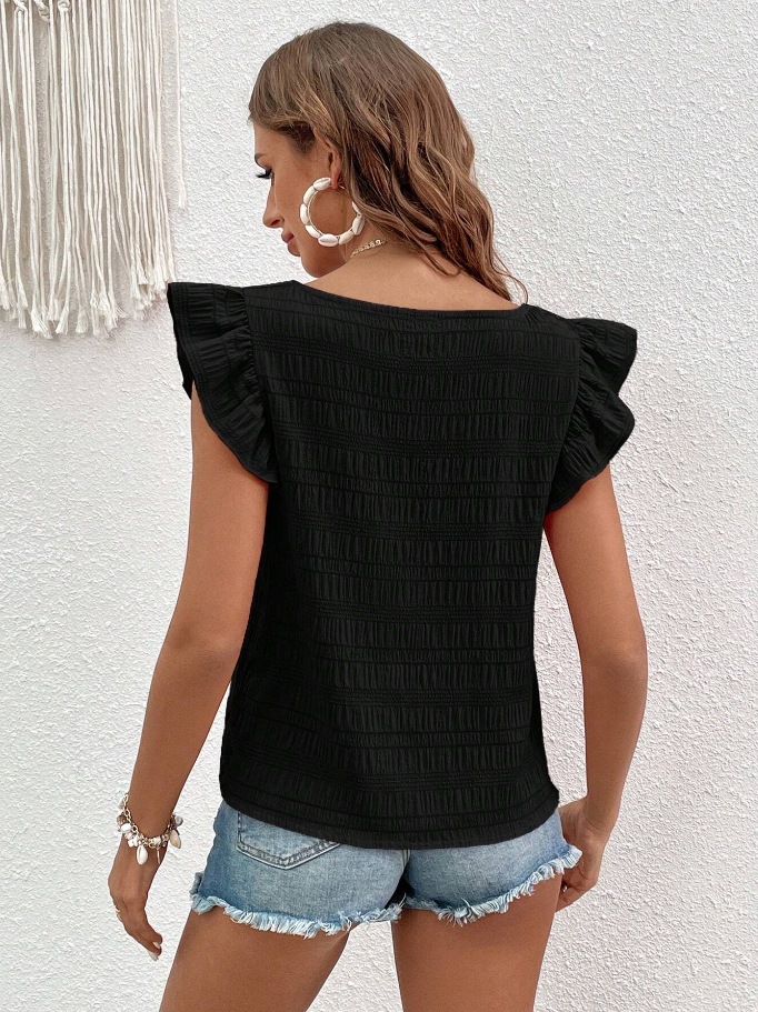 Women's T-shirt Short Sleeve Blouses Ruffles Simple Style Solid Color display picture 14