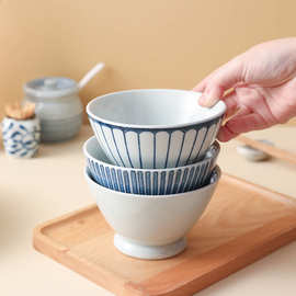 日式手绘高脚碗陶瓷斗笠碗家用饭碗深菜盘简约创意碗盘碟餐具组合