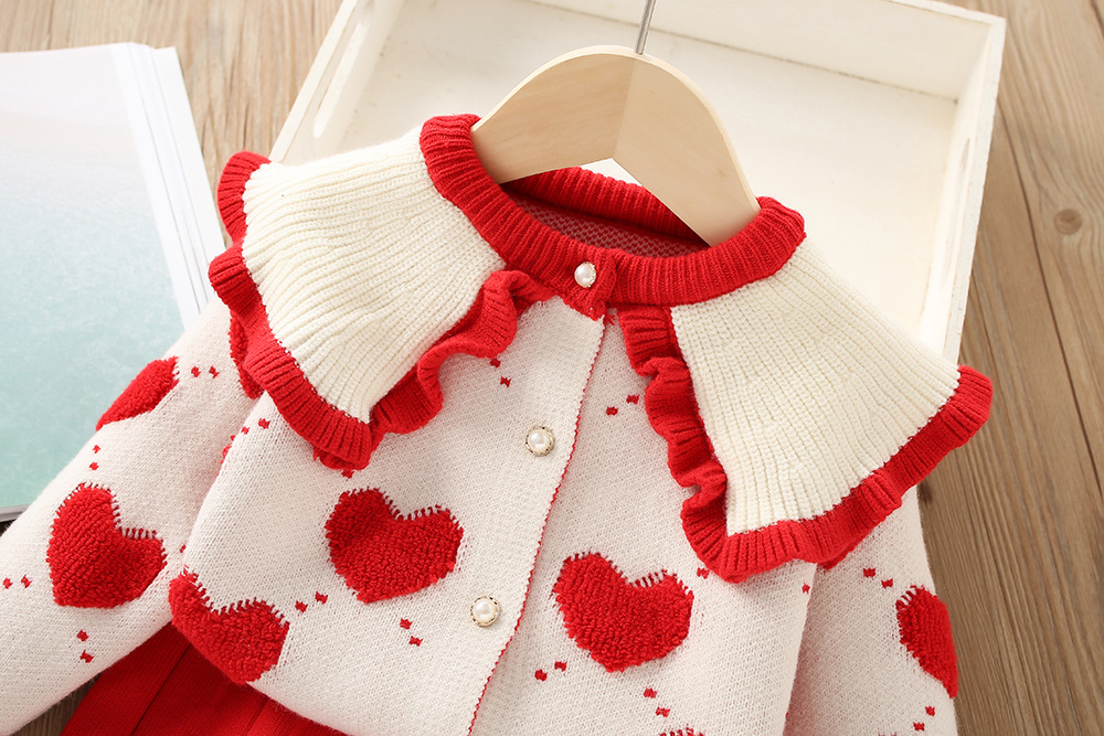480g Weight Kids Clothing Sets Children's Clothing Type Long Sleeve Sleeve Length Polyacrylonitrile Fiber Fabric Type Skirt Sets Sets Type 2 Pieces Set Quantity Holiday, Daily, Selfie Occasion Round Neck Neckline Regular Fit Fit Type Heart Shape Pattern Winter, Spring, Autumn Season Girl'S Gender Casual, Elegant, Cute Style Casual Elegant Cute Heart Shape Polyacrylonitrile Fiber Girls Clothing Sets 5