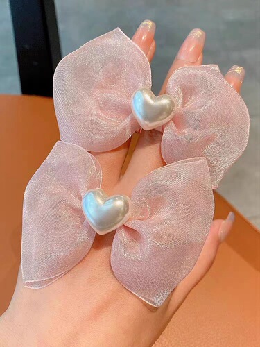 Girls' bangs clip, love-free hair clip, princess style new children's pink bow ponytail hair circle