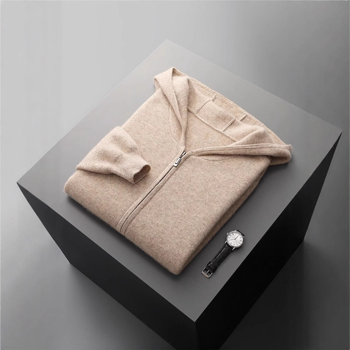 2025 New Autumn and Winter Men's 100 Wool Cardigan for Young and Middle-Aged Casual Hooded Zipper Cardigan Thickeneded Jacket