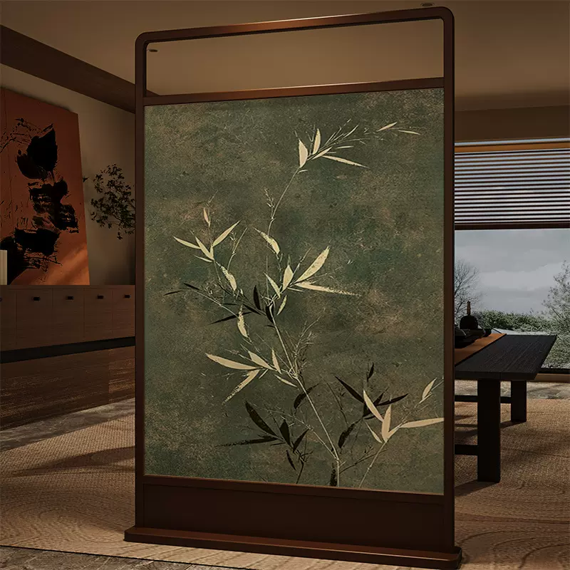 宋式美学新中式竹子实木客厅屏风隔断墙装饰禅意茶室客厅移动座屏