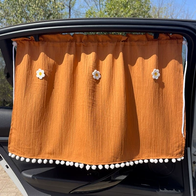 Curtain, Sun Protection, All-Season Pull-Out Curtain, Car curtains - orange-yellow-three-little-flowers-car-curtain-1-piece-free-suction-cup-rope