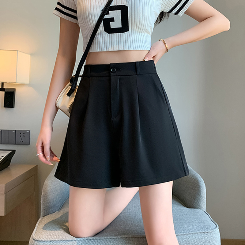 Suit Shorts Women's Summer Thin 2022 New Style Small High-Waisted Loose A-Line Slimming Look Black 5-Point Mid-Pants Suit Shorts Women's Summer Thin 2022 New Style Small High-Waisted Loose A-Line Slimming Look Black 5-Point Mid-Pants