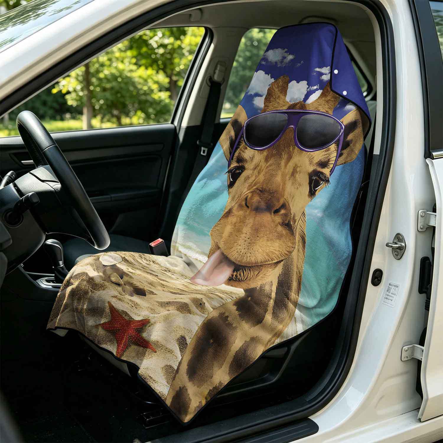 Printed bath towel and car seat cover 2-in-1, ultra-fine fiber outdoor beach and car dual-use universal seat cushion