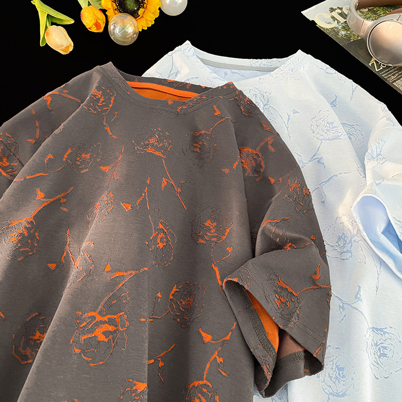 Plus Size European Design Burnt Flower Round Neck T-Shirt for Men and Women Summer Large Size Short-Sleeved Tops Original Trendyy Short-Sleeved Men Plus Size European Design Burnt Flower Round Neck T-Shirt for Men and Women Summer Large Size Short-Sleeved Tops Original Trendyy Short-Sleeved Men