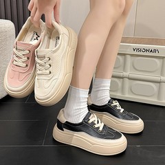 软皮版~真皮小白鞋女秋季新款透气防滑软底百搭休闲厚底中跟板鞋