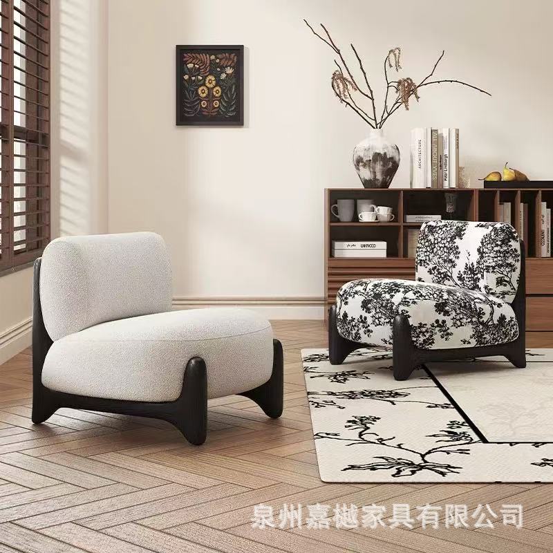 Cream Style Living Room Single Sofa Designer Wabi-Sabi Style Small Apartment Solid Wood Single Chair Lazy Sofa Modern Simple