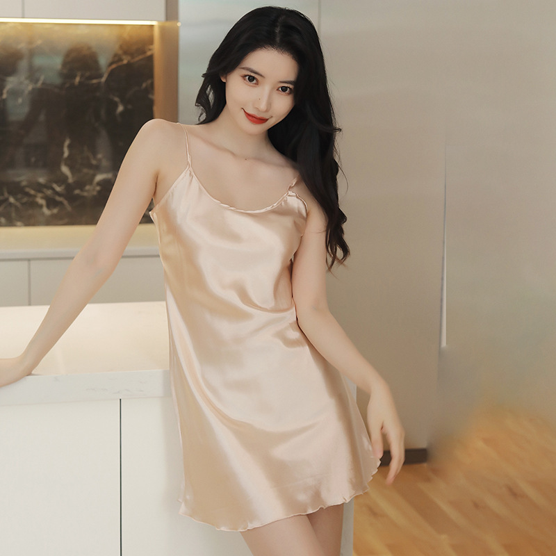 2023 pijamas de las mujeres del verano seda fina correa camisón vivo sexy backless sexy home wear