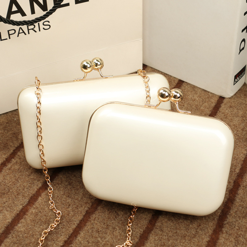 2024 New Arrival Evening Gown Clutch Bag Metal Pearlescent Glossy Handbag For Women Chain Box Mini Bag