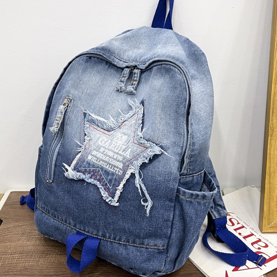 Gradiente mochila de vaqueros de gran capacidad para estudiantes universitarios, mochila de estudiantes, mochila escolar coreana, bolsa de viaje.