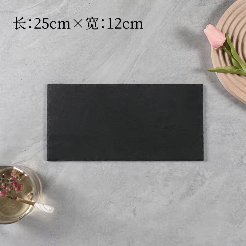 Hotel Vintage brotes de bambú negro Placa de pizarra natural Placa de filete occidental Placa de pizarra postre en forma de placa de roca