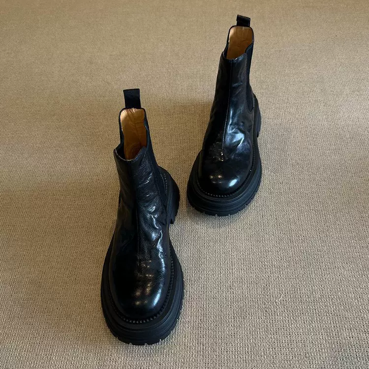 牛皮版！马丁靴女款2024新款英伦风真皮圆头短靴厚底显瘦切尔西靴