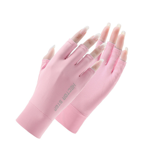 Sun protection gloves for men and women, thin, quick-drying, couples driving, non-slip, breathable, summer cycling, stretchy, breathable, half-finger ice silk
