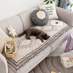 5ZV7韓式刺繡水洗棉沙發墊布藝坐墊 三人座簡約現代四季皮沙發巾