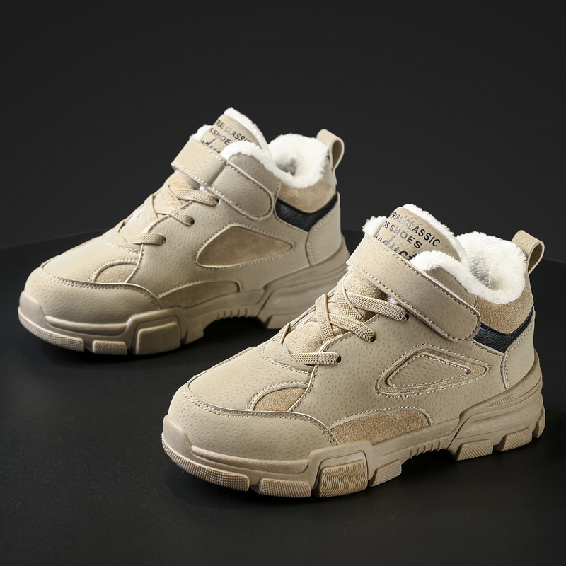 Children's snow boots with plush and thickened winter style boys' boots, waterproof khaki insulation, parent-child_voghion.com