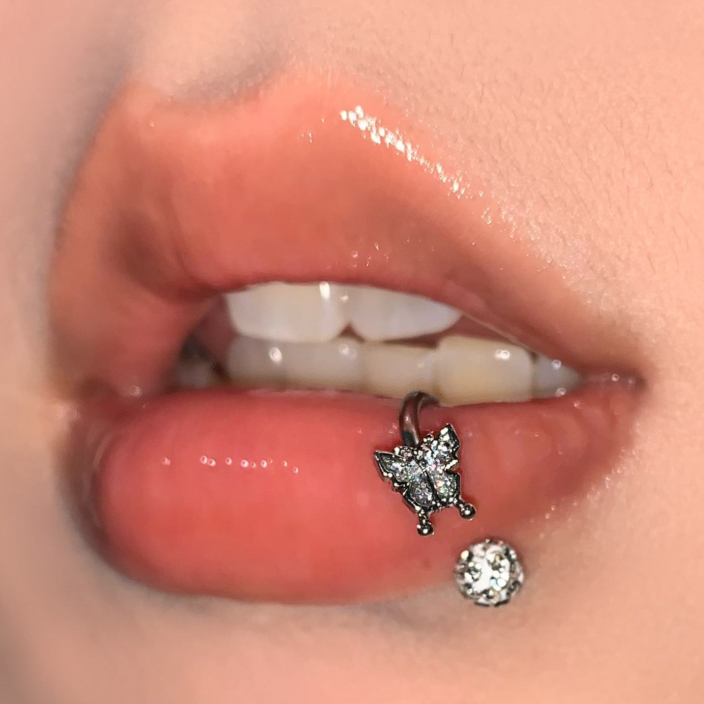 Pointed labret stud close-up product detail