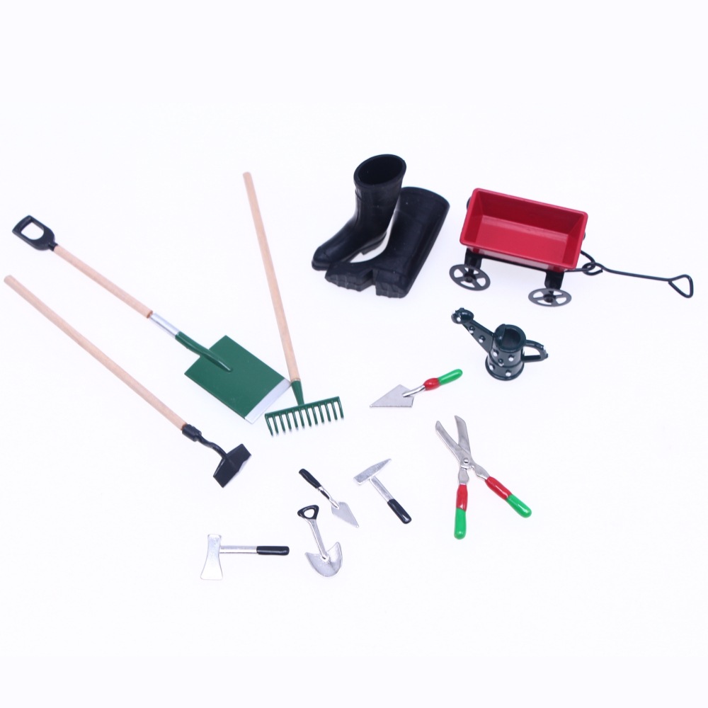 Dollhouse mini Elf jardín reparación herramientas de aleación miniatura jardinería escena paisajismo adornos