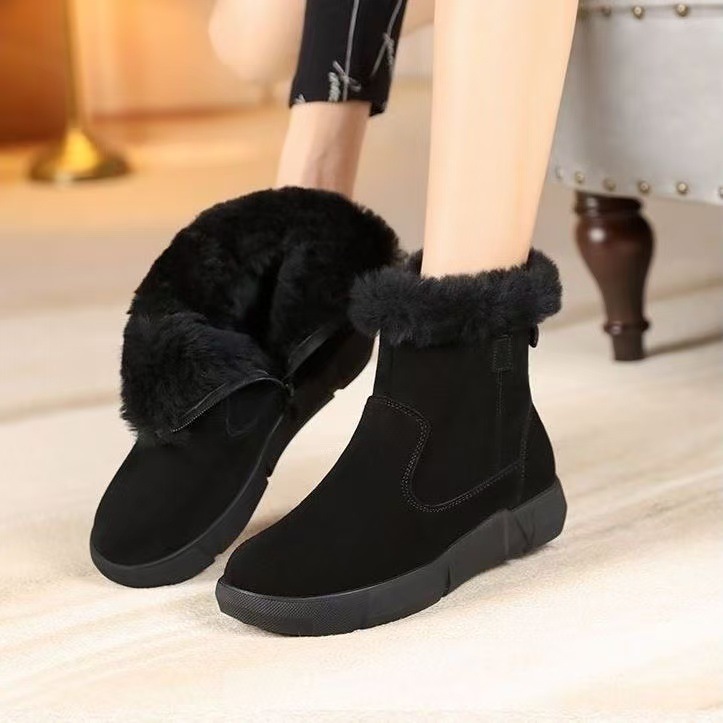 Botas de nieve anticongelantes de alto valor facial para mujeres otoño y invierno 2025, pieles integradas con zapatos de algodón de muffin grueso
