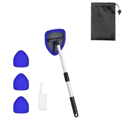 and Defogging Brushes, Factory Wholesale, Car cleaning tools - 1-set-five-sided-telescopic-pole-4-blue-cloth-covers-spray-bottle-waterproof-bag