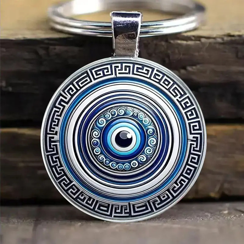 Beauty Blue Evil Eye Religion Photo Round Glass Cabochon Keychain Bag Car Key Chain Charm Gift