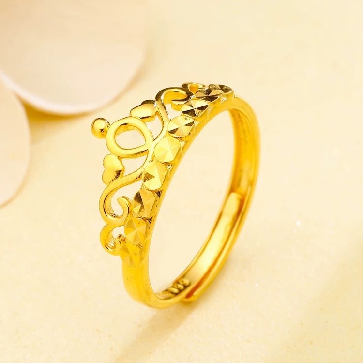 Vietnam gold silk hollow crown ring simulation gold fashion temperament all-match opening adjustable ring_voghion.com