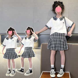女童女孩夏季夏装2026新款中大童短袖学院时髦洋气舒适两件套套装