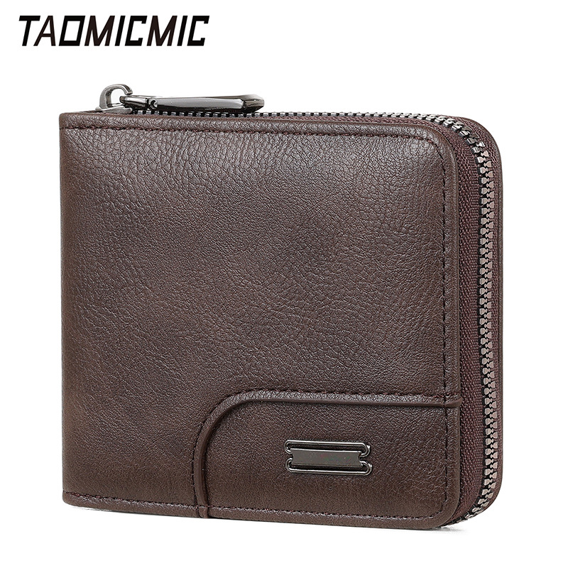 Litchi Pattern Solid Color Short Men's Wallet Pu Large Bill Compartment Zipper Snap Button Inner Pocket Large Capacity Coin Holder Wallet