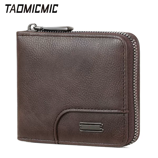 Litchi Pattern Solid Color Short Men's Wallet Pu Large Bill Compartment Zipper Snap Button Inner Pocket Large Capacity Coin Holder Wallet