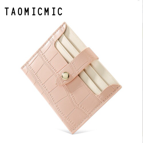 Minimalist thin large-capacity small card holder multi-functional card slots for women, exquisite PU leather card case.