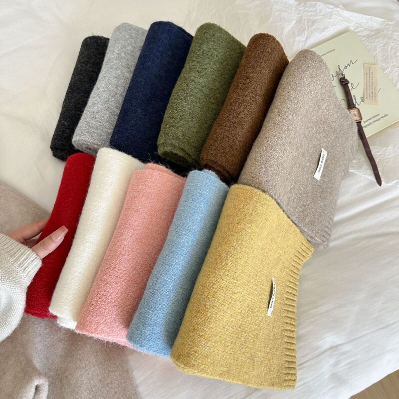 Solid Color Wool Blend Scarf for Women, Autumn and Winter Knitted Warm Korean Version Versatile Fashion Fresh Sweet Neck Warmer