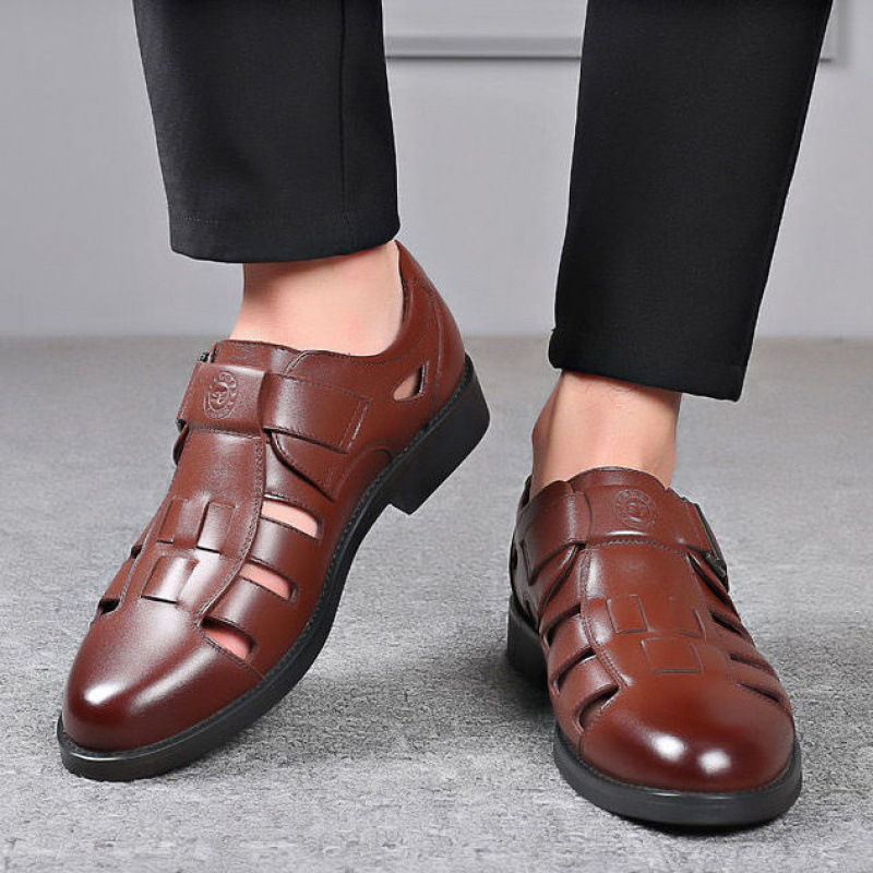 Sandalias de cuero de hombre transfronterizas agujeros zapatos de cuero agujeros bolsas agujeros papá respirado zapatos casuales de hombre antideslizantes zapatos impermeables resistentes al desgaste