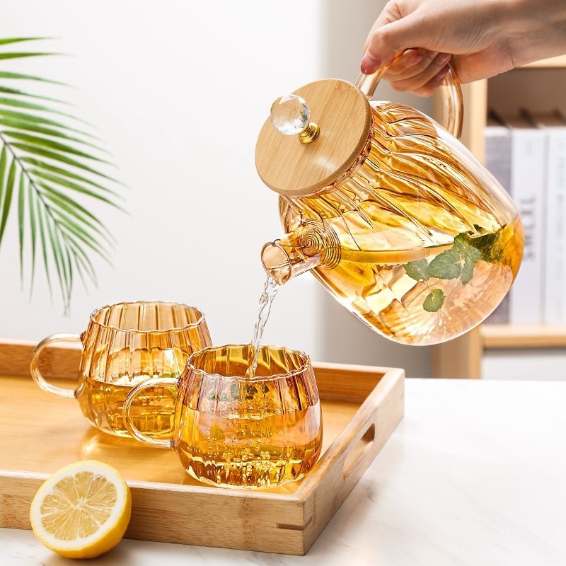 Gran capacidad jugo pote diamante botón vidrio de borosilicato botella de agua fría estufa de cerámica eléctrica calefacción vidrio de grano vertical botella de agua fría