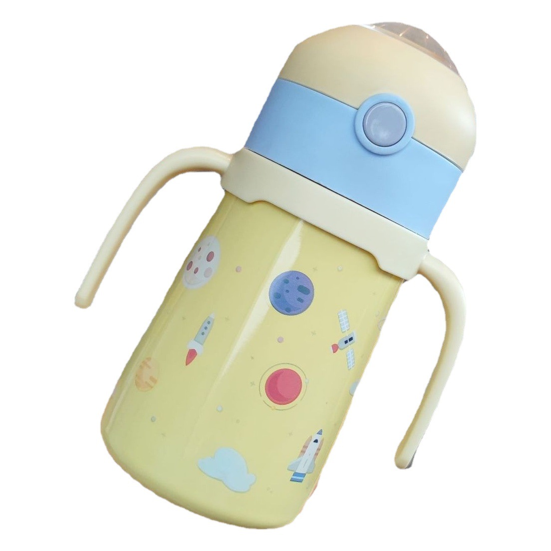 Nuevos niños de acero inoxidable aislado taza fría mango taza de agua de paja con bola de gravedad de dibujos animados lindo cohete taza