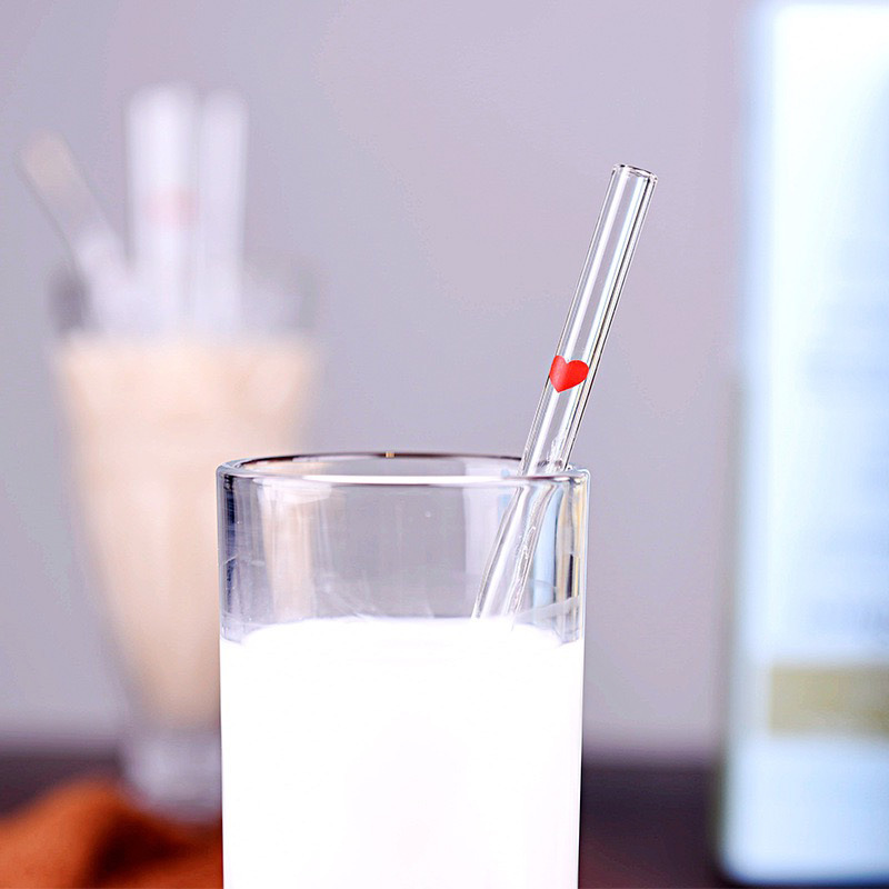 Fábrica directa resistente al calor de vidrio transparente al horno flor coloreada cuidado de los labios beber paja de vidrio para mujeres embarazadas y niños