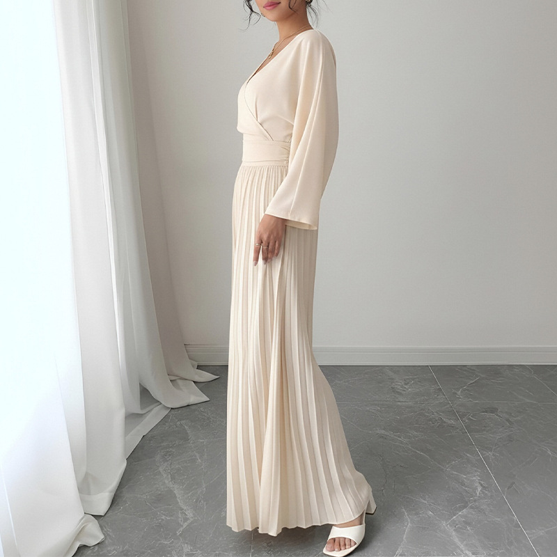 Novedad 2026: Mono de verano para mujer, estilo europeo y americano, elegante, de color liso, con pliegues y cintura ajustada, de pierna ancha. image 6