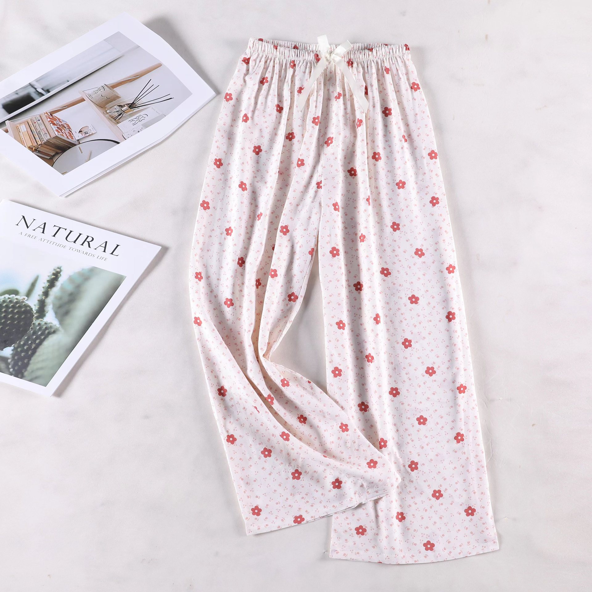 Pantalones de pijama de algodón de verano sueltos para mujeres embarazadas pantalones de piernas anchas colgantes sensación de nueve pantalones para el hogar se pueden usar fuera