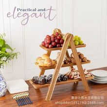 新款创意木质托盘三层点心餐盘实木置物架桌面多层餐厅木质展示架