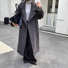 『灰影暖裘』6180赫本风高级立领秘鲁羊驼毛大衣长款韩版宽松气质