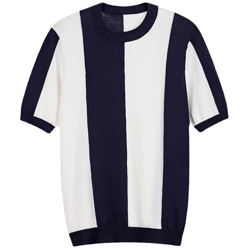 Fashion Striped Sheer Short-Sleeve T-Shirt for Men: Casual, Simple, Fitted Top with Trendy Knit Shirt