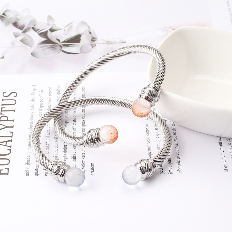 Fashion Geometric Stainless Steel Plating Artificial Gemstones Bangle 1 Piece